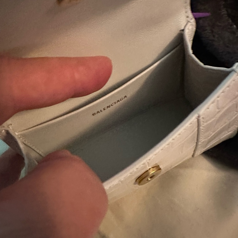 Balenciaga White Hourglass Croc-Embossed Mini Top-Handle Bag with Gold Chain - Picture 6 of 7